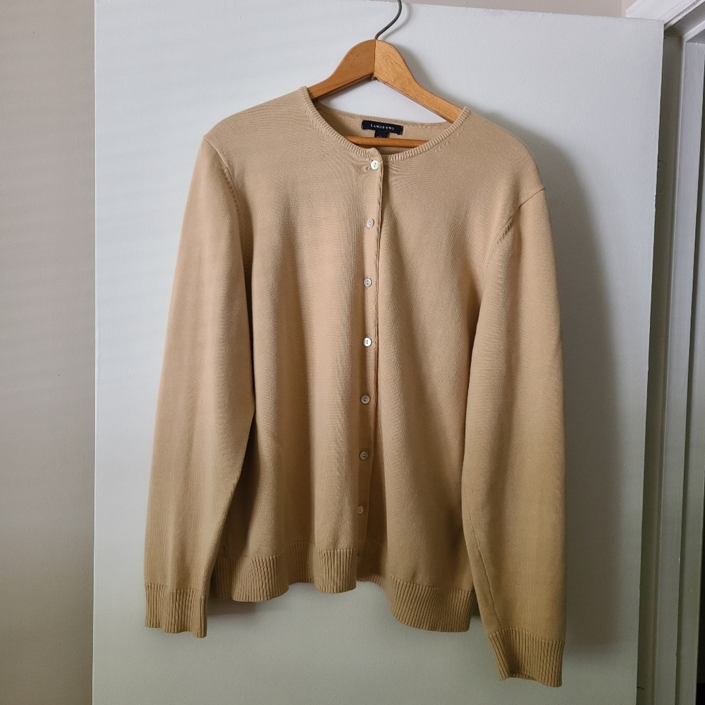 Land's End Tan Cardigan - Size 1X